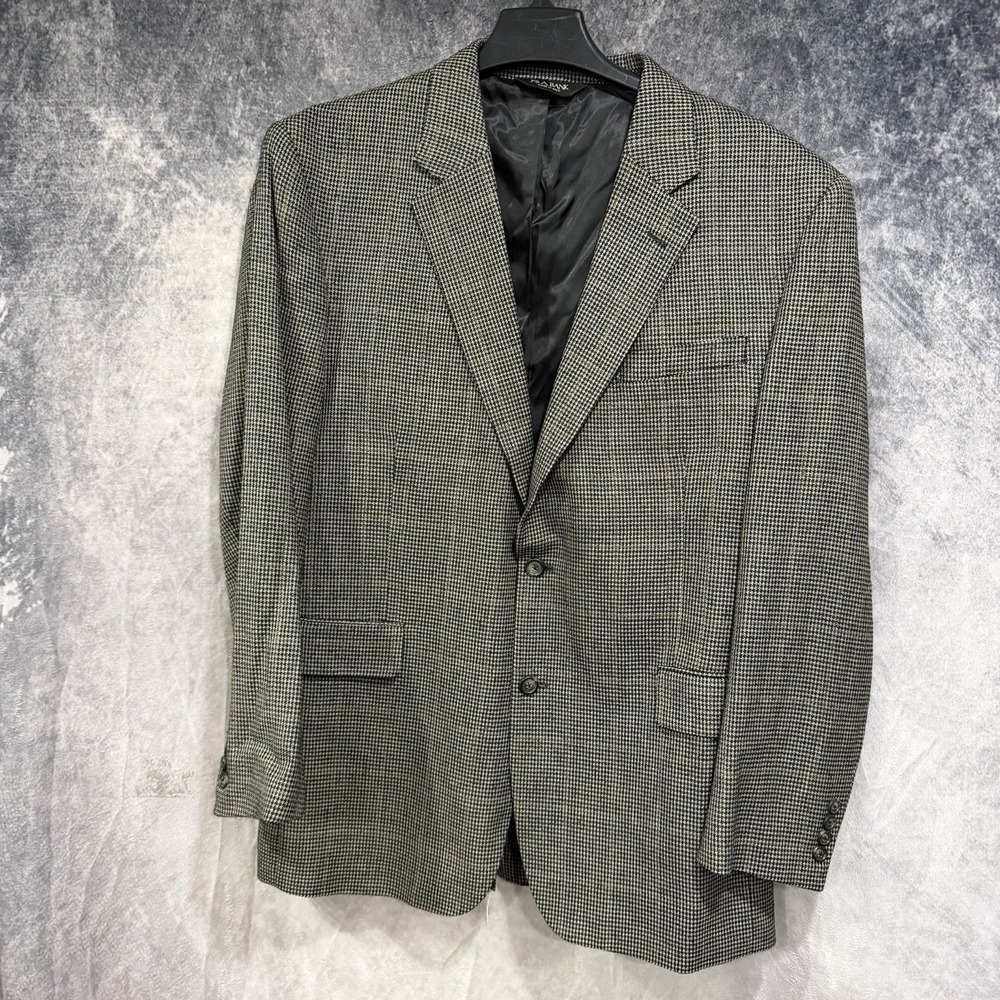 Jos A Bank Men's 44R Blazer Black Tan Houndstooth Silk Wool 2 Button Sport Coat